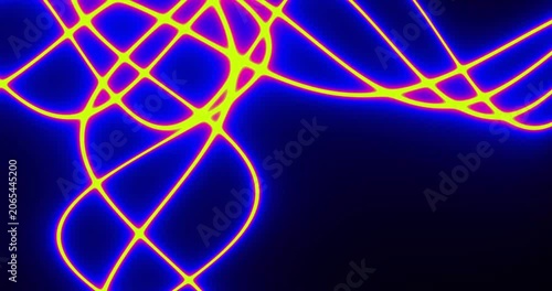 Abstract motion background with intersecting blue neon glowing waves on a dark background, flowing digital light lines, modern technology aesthetic.