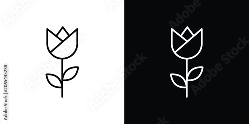 Flower tulip icon logo design in editable line strokes