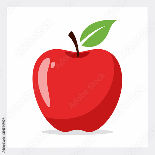 Red Apple with Green Leaf