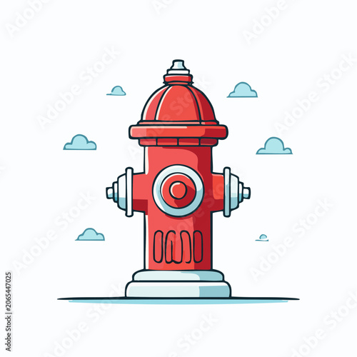 Red Fire Hydrant Illustration with Clouds