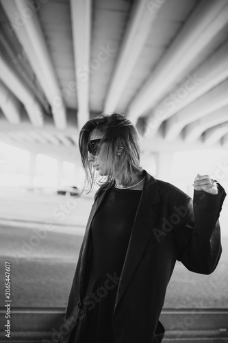 Fashion street portrait of a modern emotional woman