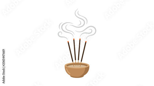 Canvas Print Burning incense sticks in a brown ceramic bowl for spiritual rituals and aromatherapy