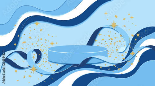 Blue Podium with Abstract Background Design.