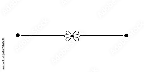 Elegant horizontal line divider with a delicate bow or floral design and end dots, isolated on transparent background