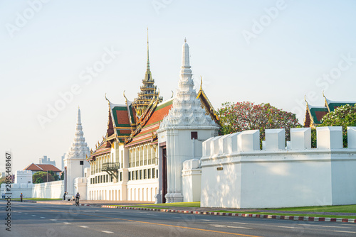 Wat Phra Kaew The House of the Emerald Buddha with road morning scene sigtseeing travel