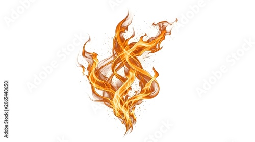 Abstract swirling flames of fire isolated on clean white background for design graphic.