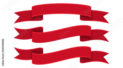 Red ribbons on white background.