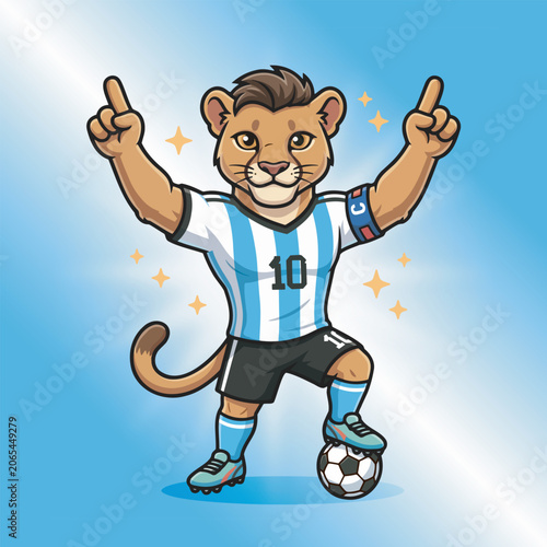 Puma Mascot in Argentina Soccer Jersey with Ball