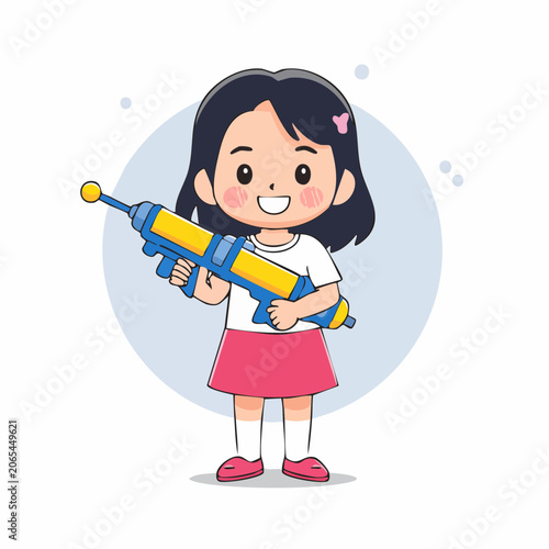 Cute cartoon girl holding a water gun
