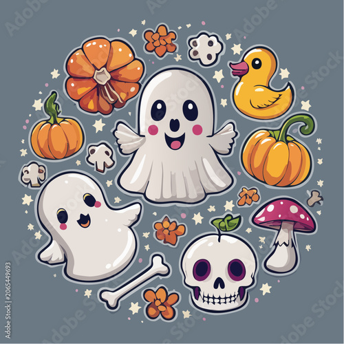 Cute Halloween Characters and Symbols Circle