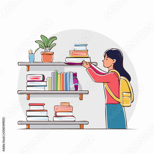 Girl Organizing Books on Shelves