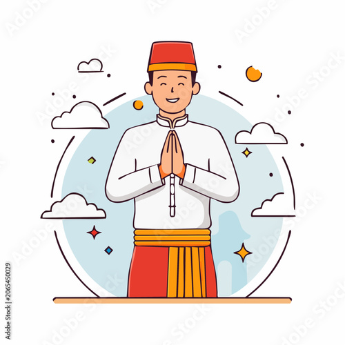 Man in Traditional Attire Offering Greeting