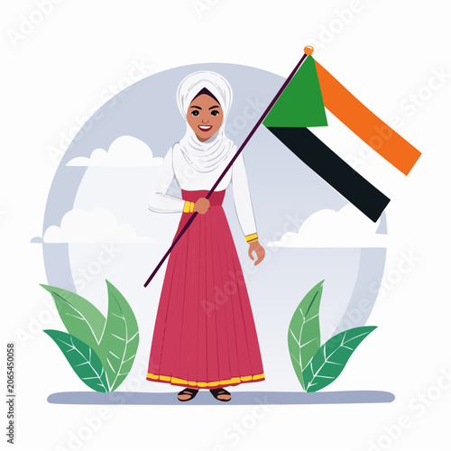 Woman in Hijab Holding Sudanese Flag