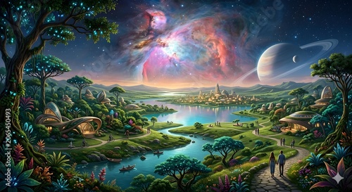 fantasy green landscape with space