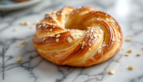 Almond danish pastry on a marble table, premium bakery advertisement