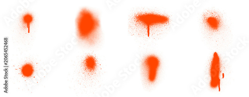 Fotografie Collection of Orange Red Spray Paint Drips and Smudges Isolated on Transparent B