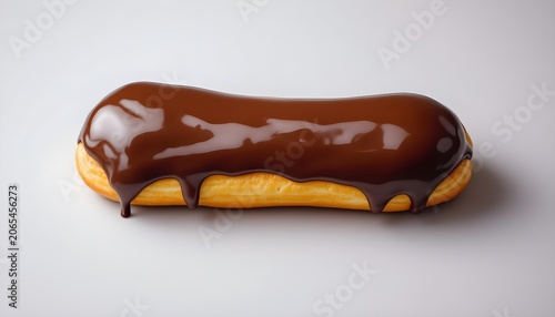 Chocolate eclair with glossy ganache topping, French pastry photography