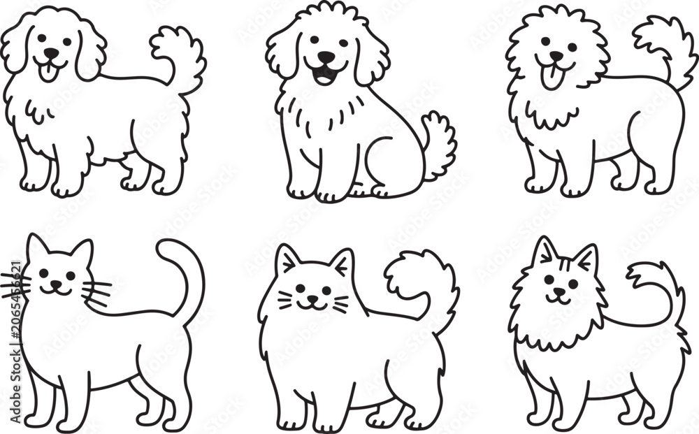 Obraz premium Set of cute cartoon dogs and cats