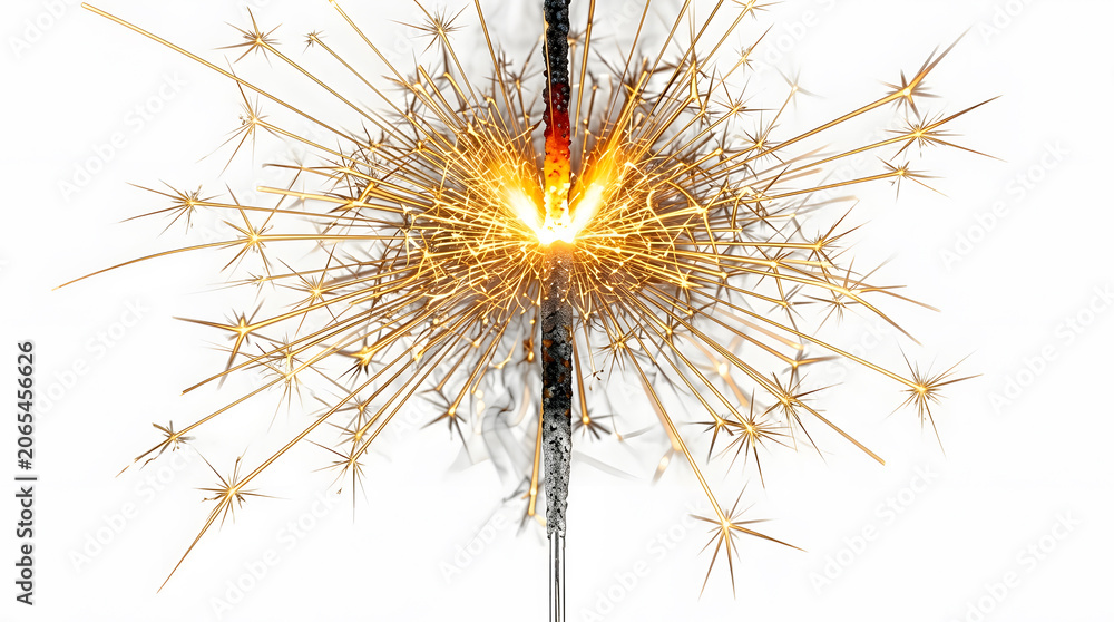 Obraz premium Brilliant Fourth of July Golden Sparkler Firework Fountain Isolated on White Background