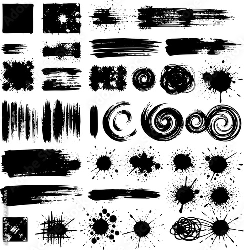 Paint brush strokes. Black vector rough edge rectangles. Grunge square frames set. Jagged edge torn paper background collection. Grungy distressed text boxes. Transparent EPS version.