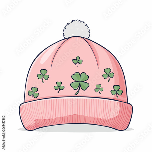 Pink Beanie with Clover Pattern
