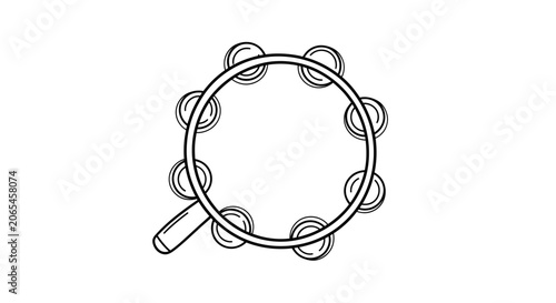 Obraz na płótnie Percussion Tambourine Instrument with Metal Jingles and Wooden Frame