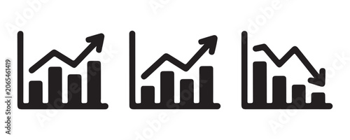 Fényképezés Business performance tracking graph icons with ascending growth arrows and descending economic decline bars