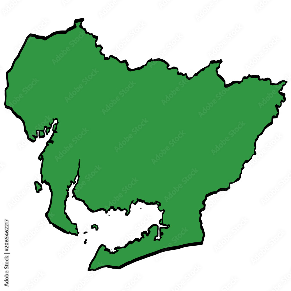 Obraz premium 愛知県地図 中国地方 緑色 筆タッチ 和風 西日本 / A brushstroke map of Aichi Prefecture / green