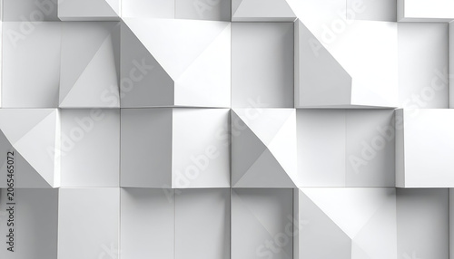 Abstract geometric pattern, white cubes with varied angled planes creating light and shadow
