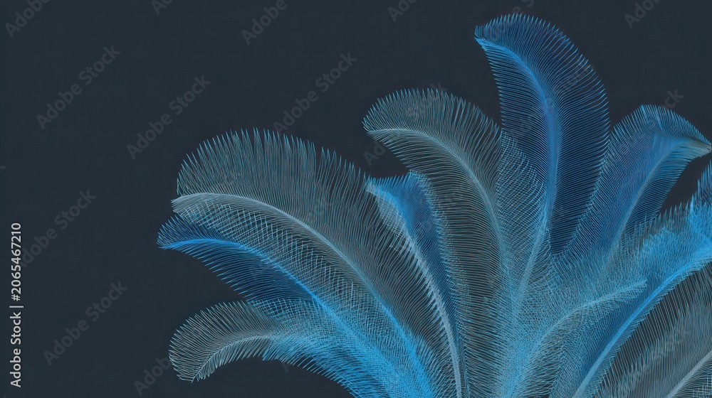 Fototapeta premium Artistic depiction of ethereal, blue-toned, feathery forms against a dark, contrasting backdrop