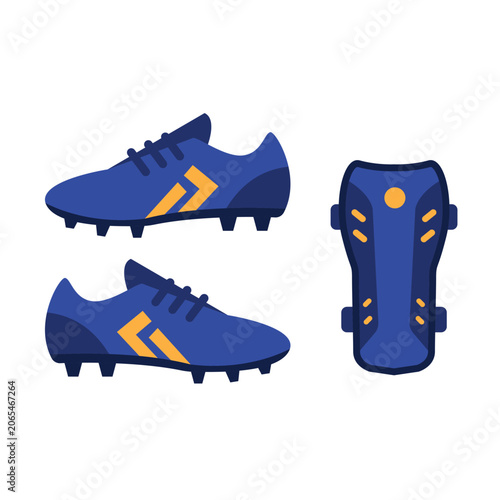 Blue soccer cleats and shin guard sports equipment element vector
