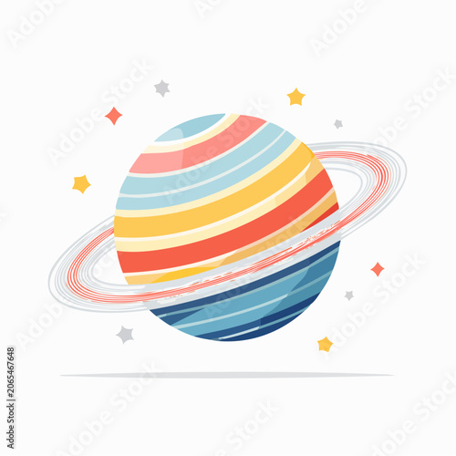 Colorful planet with rings and stars