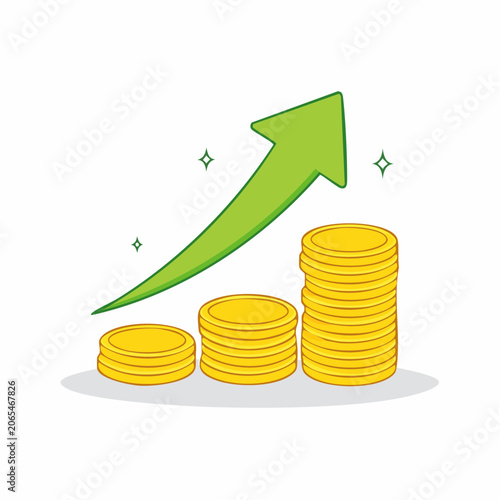 Financial Growth Concept: Stacks of Coins and Upward Arrow