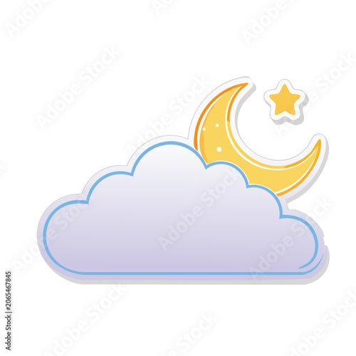Flat Design Cloud with Moon and Star Illustration
