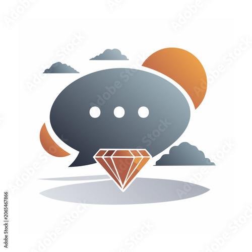 Flat design speech bubble and diamond illustration