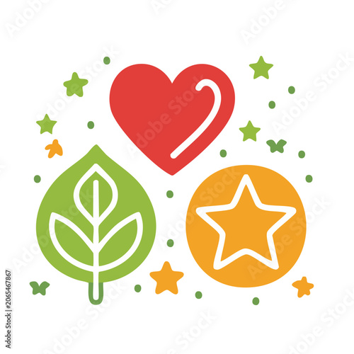 Flat design heart leaf and star icons