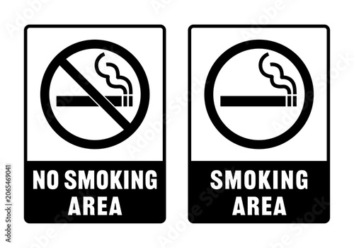 Obraz na płótnie No smoking area and smoking area sign boards with text, Black and white cigarett