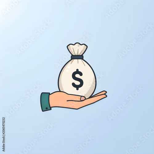 Hand Holding a Money Bag with Dollar Sign, Financial Wealth and Earning Concept
