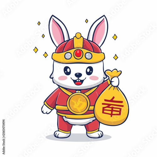Cute Rabbit Character Holding a Money Bag