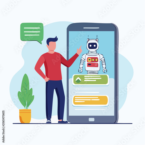 Man Interacting with Chatbot on Smartphone Screen