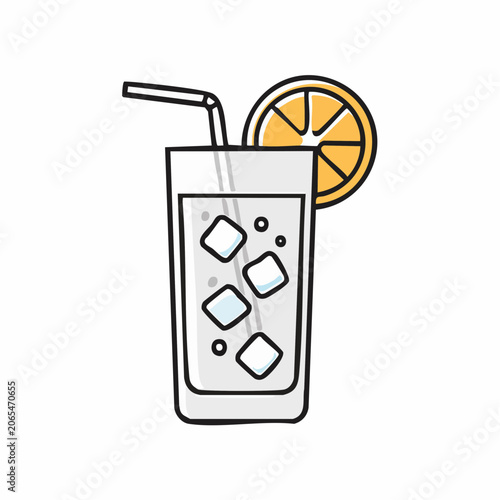 Refreshing Drink with Ice Cubes and Orange Slice