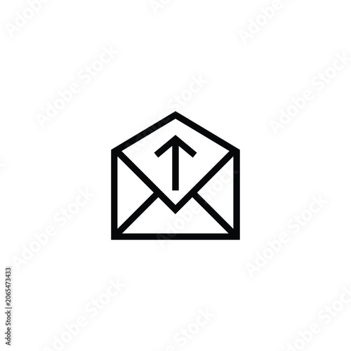 Fotografía Minimalist email outbox icon vector, black line art envelope with up arrow, digi