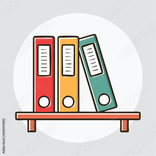 Three colorful binders on a shelf