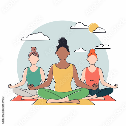 Three Women Meditating Together in Yoga Pose