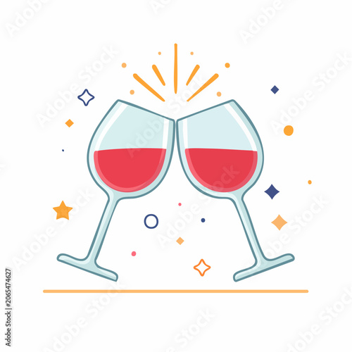 Two Wine Glasses Clinking with Celebration Sparkles