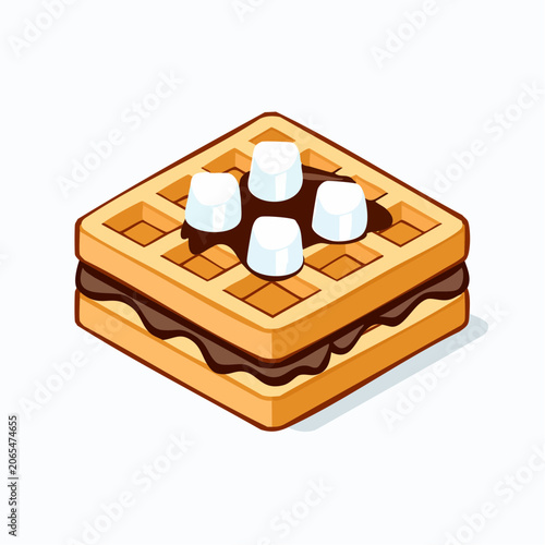 Waffle with chocolate and marshmallows