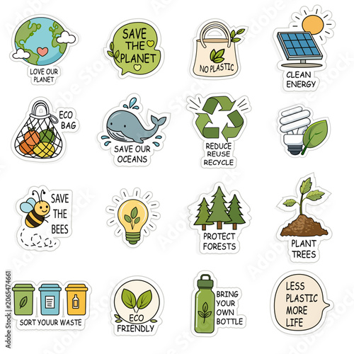 Eco Lifestyle and Environmental Protection Stickers Set