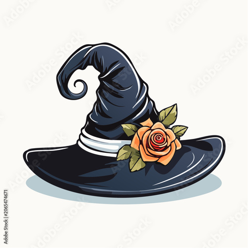 Witch Hat with Orange Rose Decoration