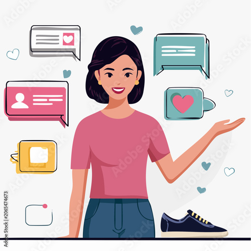 Woman with Social Media Icons and Shoe