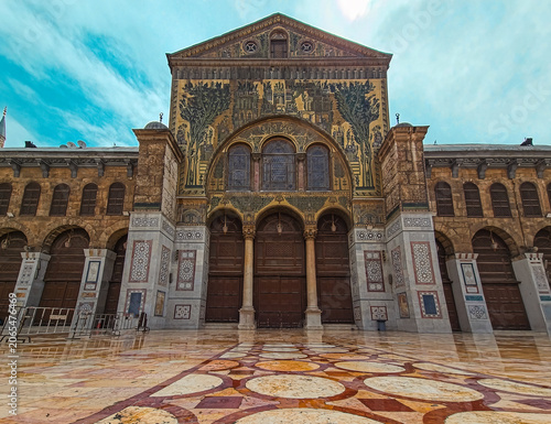 Damascus, Syria – April 2, 2026: Exterior view of the Umayyad Mosque, one of the oldest and most significant Islamic landmarks in the world, located in the historic Old City of Damascus.